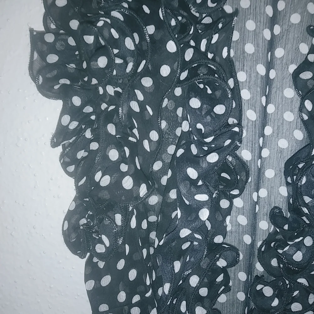 XXI M Sleeveless Black White Frilly Polka Dot Wrap Top Long Sash Top - Picture 4 of 7